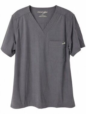 Perflex Women's Scrub Top Size M Grey Stretch V Neck Medical Uniform Nursing